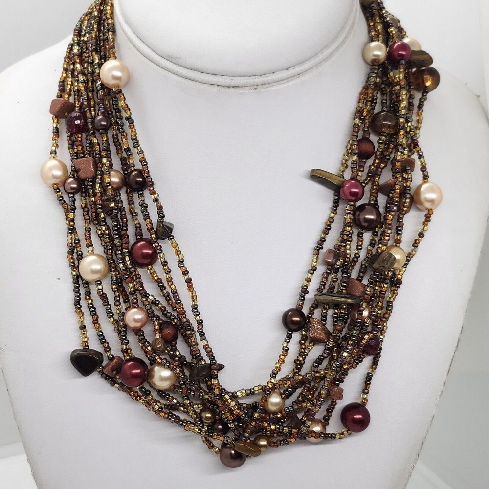 Multistrand Earthβ Tones Tigers Eye Gold Stone Necklace